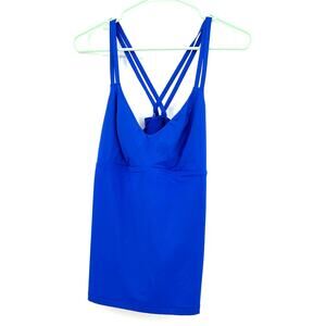 Athleta size Large blue tank‎ top built in bra strappy athletic athleisure